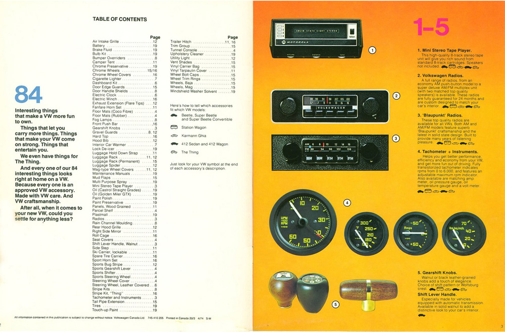 1974 Volkswagen Accessory  Guide - Page 1