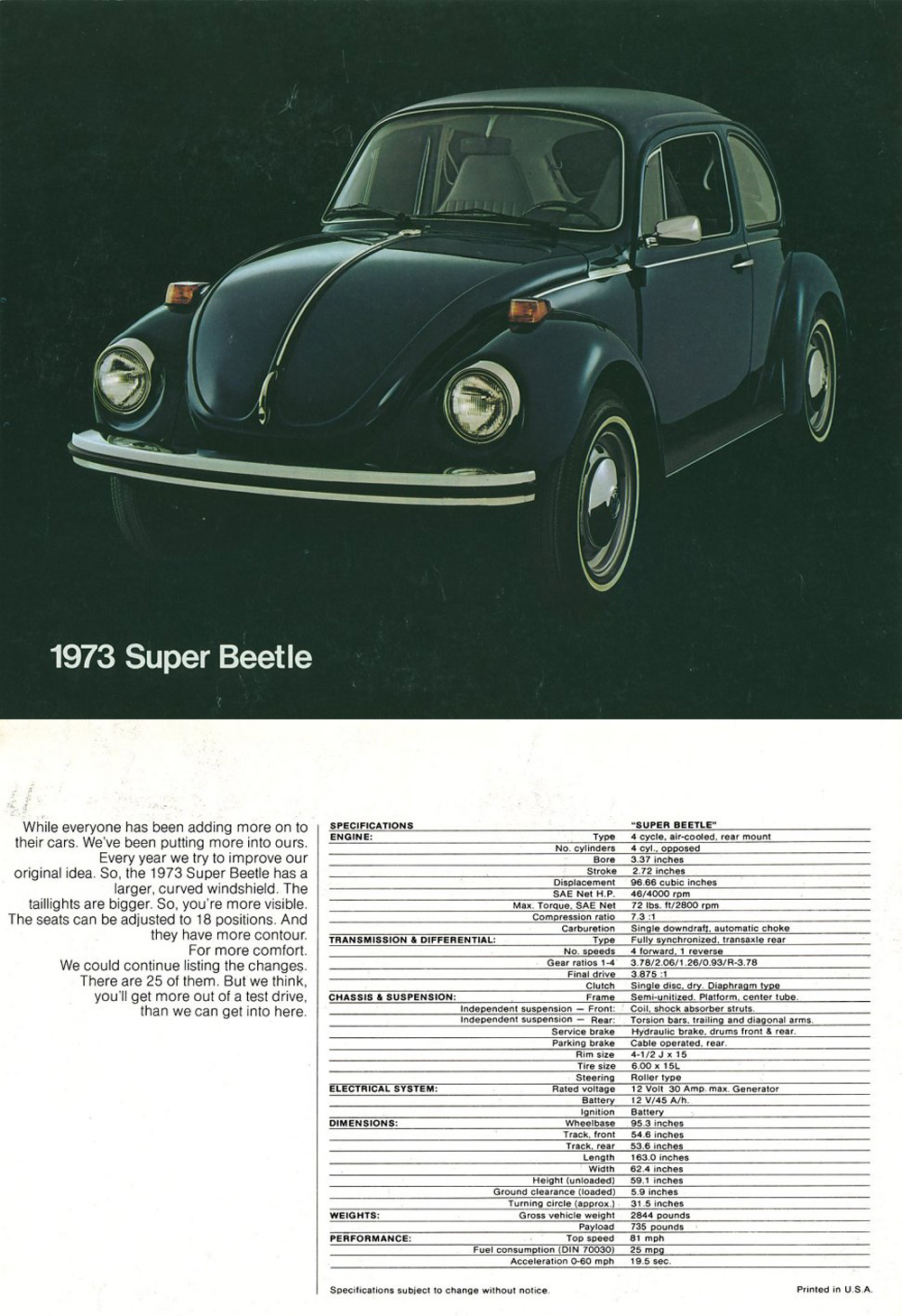 1973 Dealership Super Beetle handout