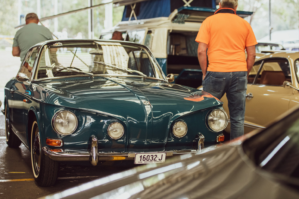 Type 34 Karmann Ghia shines under the lights