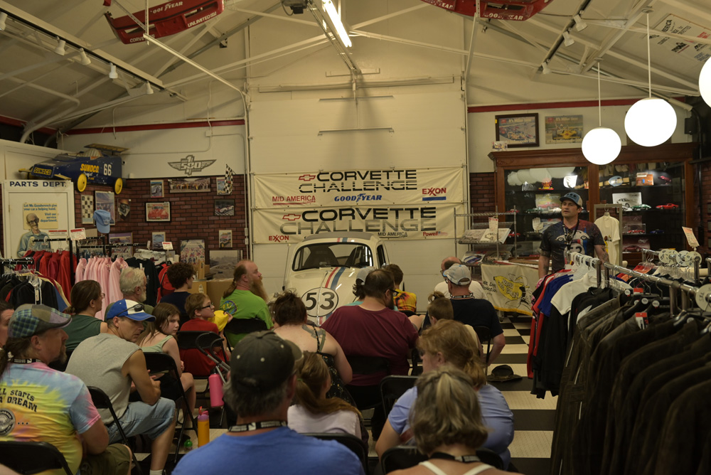 A bunch of people with herbie the love bug