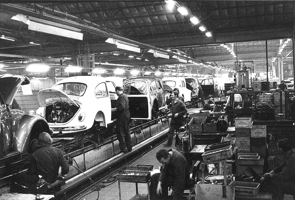 A view from the assembly line at Volkswagen Brussels in 1972 or 1973