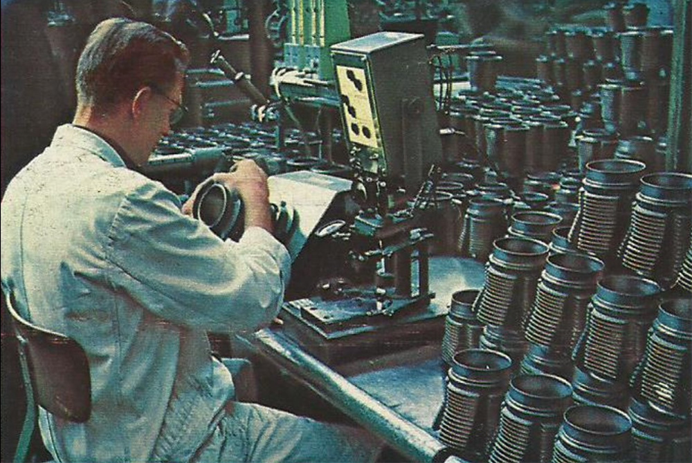 One of many inspections in VW engine manufacturing. Here we see cylinder liners being checked